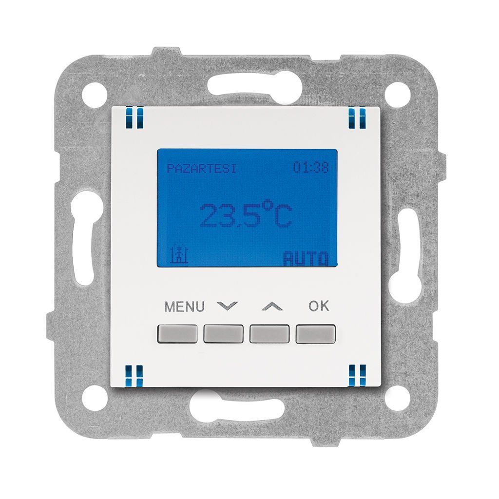 Viko Meridian/ Karre Beyaz Programlanabilir Dijital Termostat Isıtma (Mek+Düğ/Kap.) Çerçeve Hariç 90967132 6 Ad
